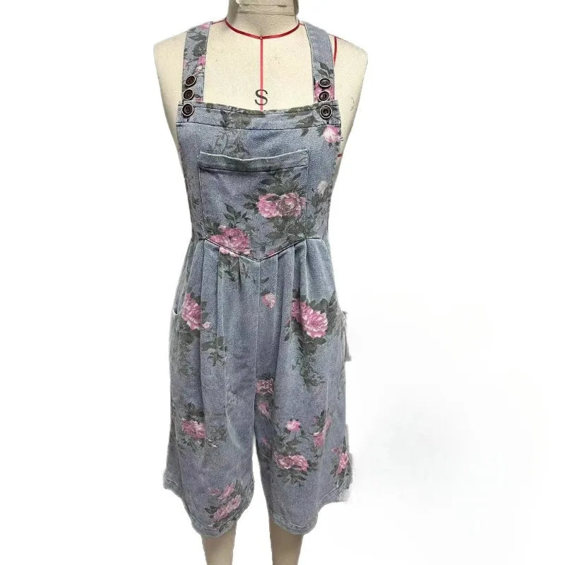Jumpsuit Dungarees Shorts Women's Summer Floral Print Wide-leg Relaxed Fit Retro Distinctive New Comfortable Versatile Designer