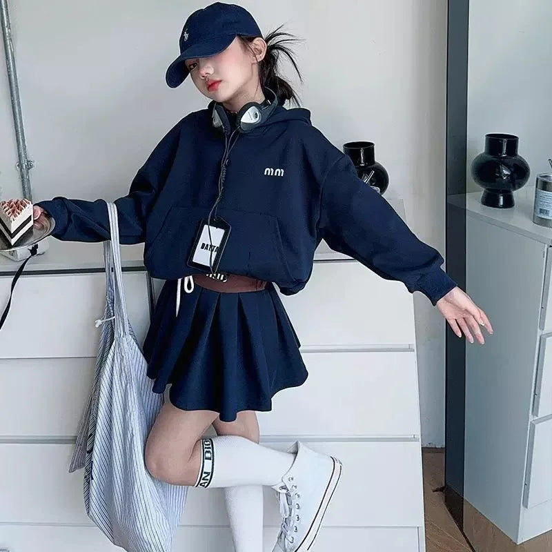 UNITIM 2026 Spring Kids Girls Hoodie Set Children Girls Long Sleeve Top+Pleated Skirt Two Piece Suits Casual Teens Girls Outfits