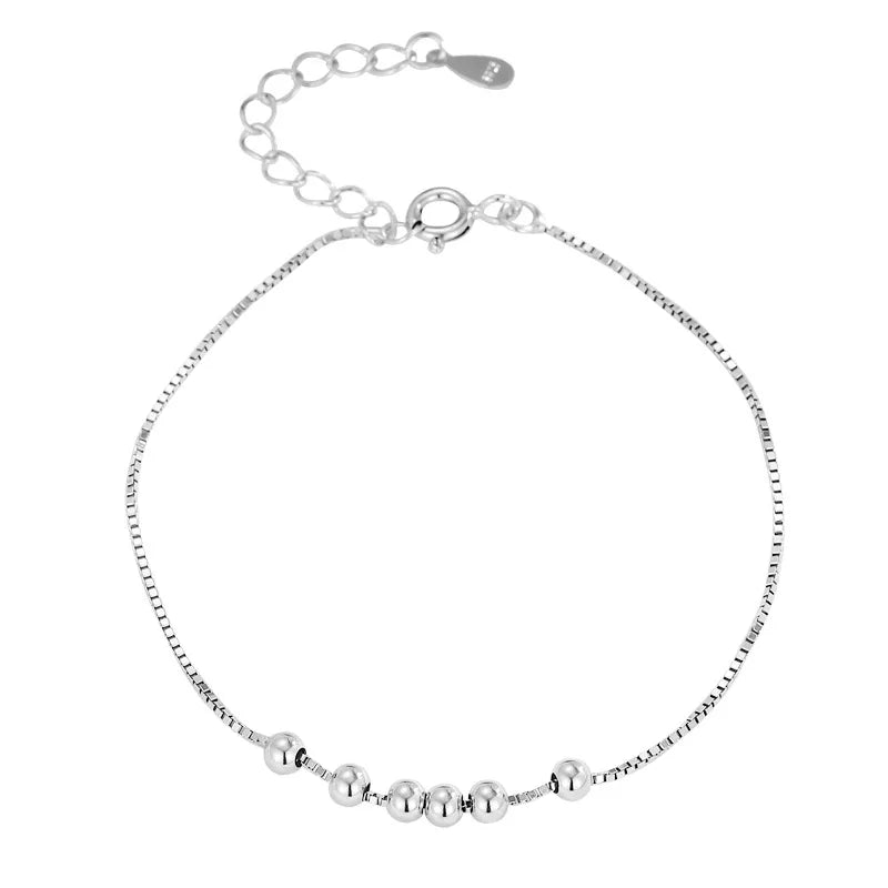 Minimalist Slender 925 Sterling Silver Six Round Bead Anklets for Woman Girls Korean Fashion Summer Jewelry Foot Accessory Gifts