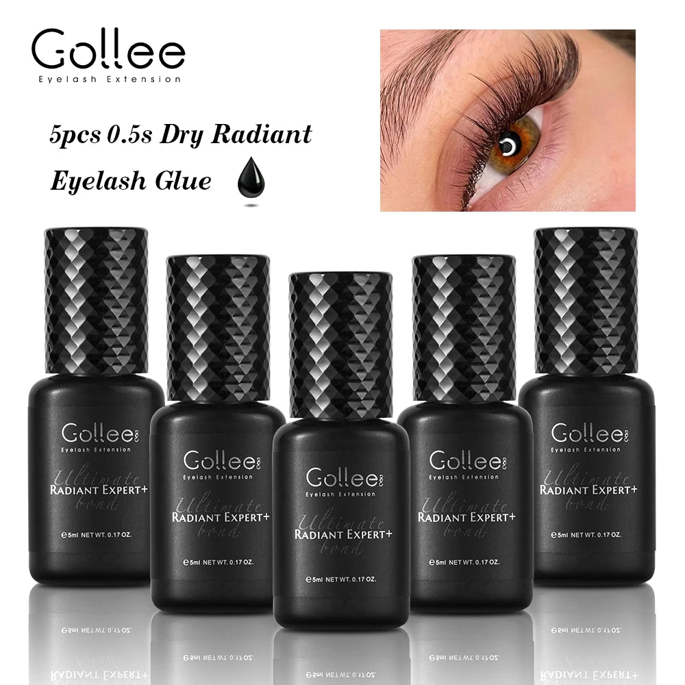 Gollee 0.5s Fast Drying Eyelash Extensions Glue 5ml Lashes Glue 6-8 Weeks Lasting Waterproof Salon Professional Eyelashes Makeup