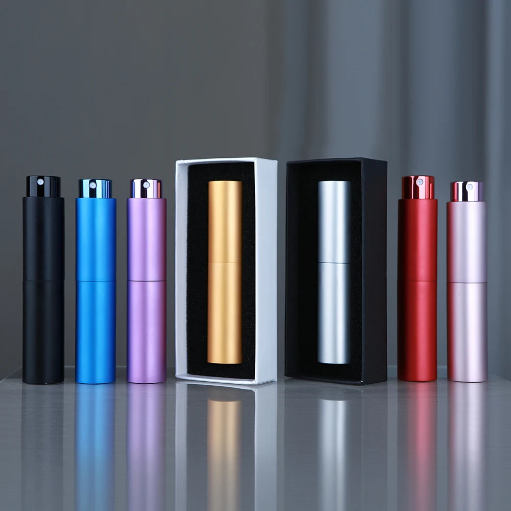 20pcs 10ml Rotary Press Spray Bottles - Multi-color Aluminum Shell with Glass Lining for Perfume Refills, in Exquisite Box