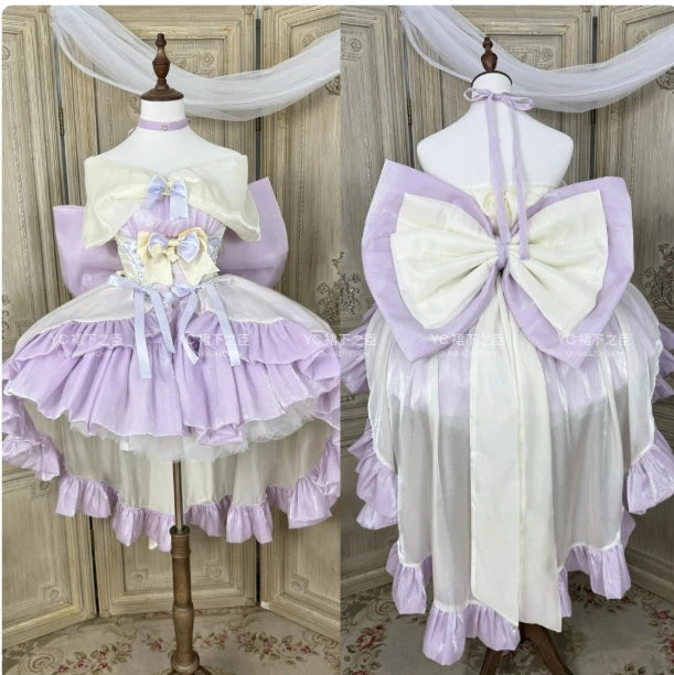 French Style Ladies Fairy Pink Strapless Dress 2025 Spring Summer Lolita Big Bow Princess Puff Short Party Evening Dresses