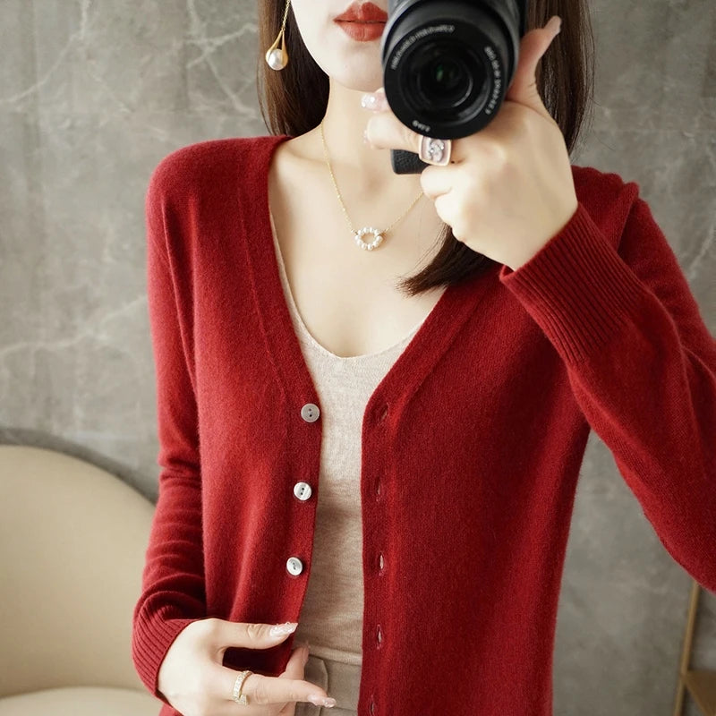 V-Neck Temperament Small Fragrant Wind Women Loose Sweater
