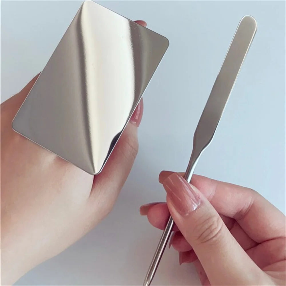 2PC Stainless Steel Palette Tray Rod Set Spatula Toner Makeup Mixing Mixing Stick Foundation Cream Mixing Cosmetic Make Up Tool