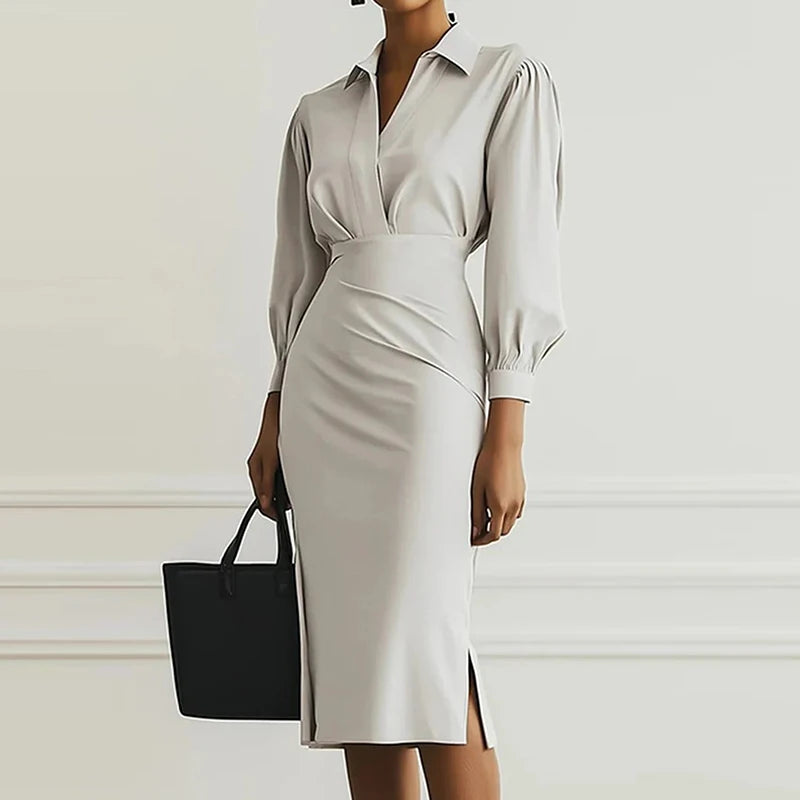 Spring Summer Puff Sleeve Simple Maxi Dress, Women Holiday Solid Patchwork Chic Party Dress, 2025 New V Neck Casual Ladies Dress