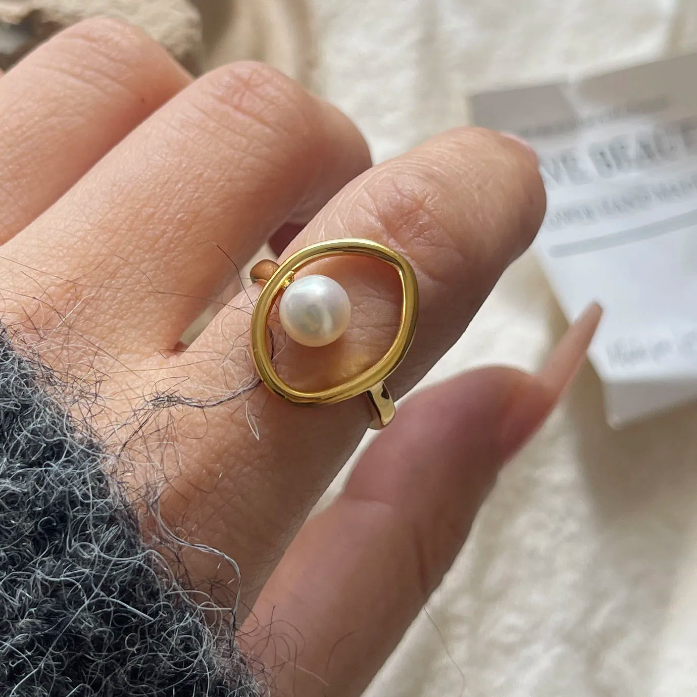 925 Sterling Silver Rings For Women Men Wide Vintage Gold Pearl Open Ring For Birthday Party Gift
