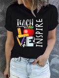 Teacher Letter Print Short Sleeve T-shirts Crew Neck Casual Top For Summer  Spring Women's Clothing Classic Design Casual Trend