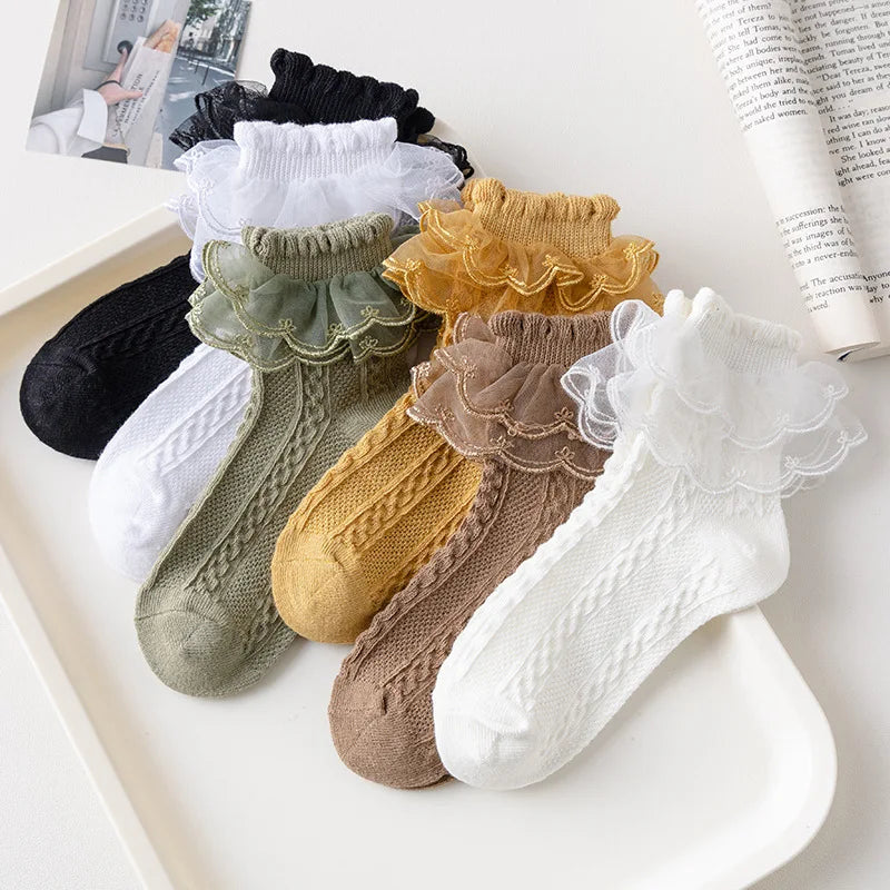 2-9Y Baby Spring Lace Ruffle Socks Children Cotton Autumn Girls Dance Socks Cute Toddler Socks Princess Style Baby Accessories
