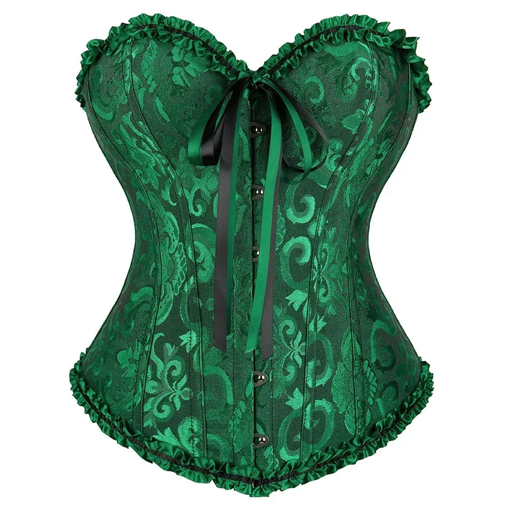 Corset Top Plus Size Women Bustier Overbust Sexy Lace up Floral Lingerie Vintage Gothic Victorian Fashion Black Red DropShipping