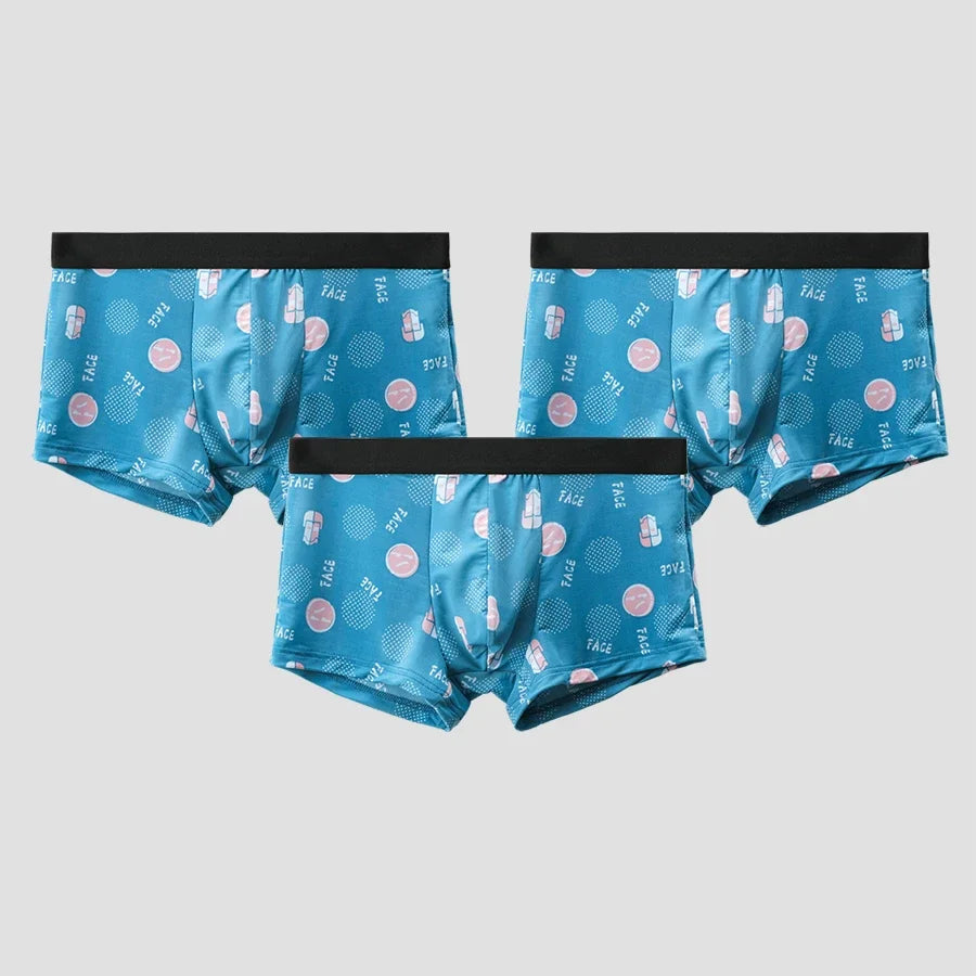 3pc   Men's underwear flat briefs ice silk ultra thin summer breathable personality trend summer boxer pants