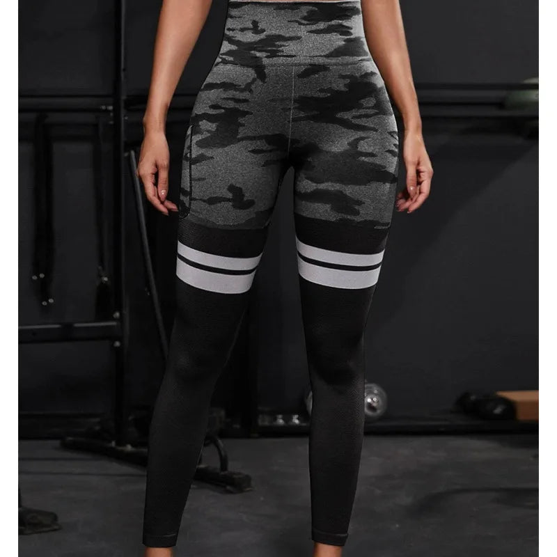 Striped Camo Leggings Women Seamless Knit Tights High Waist Hip Liftting Workout Running Slim Yoga Fitness Sportswear Yoga Pants