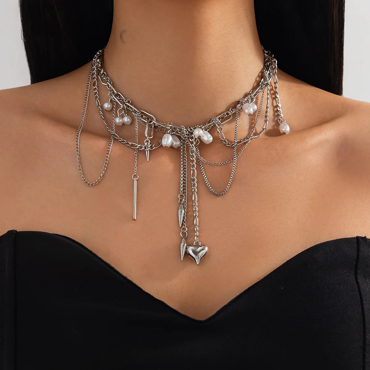 Y2K Heart Beaded Necklace Women Boho Irregular Crystal Class Gravel Clavicle Chain Cool Y2K Choker Exquisite Fashion Jewelry