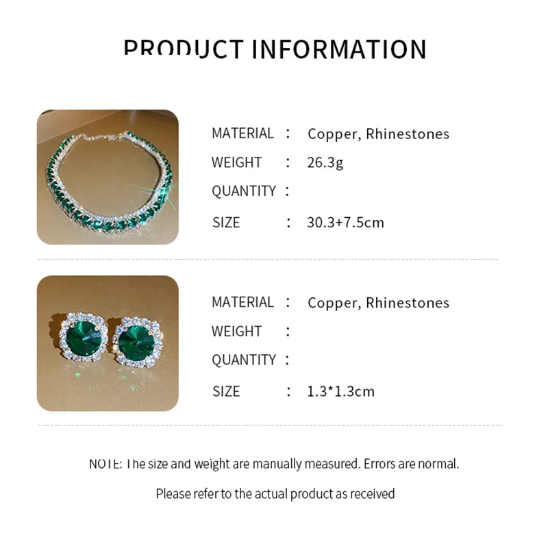 Luxury Green Rhinestone Necklace Stud Earrings For Women Crystal Choker Necklaces Ladies Fashion Weddings Banquet Jewelry Set K