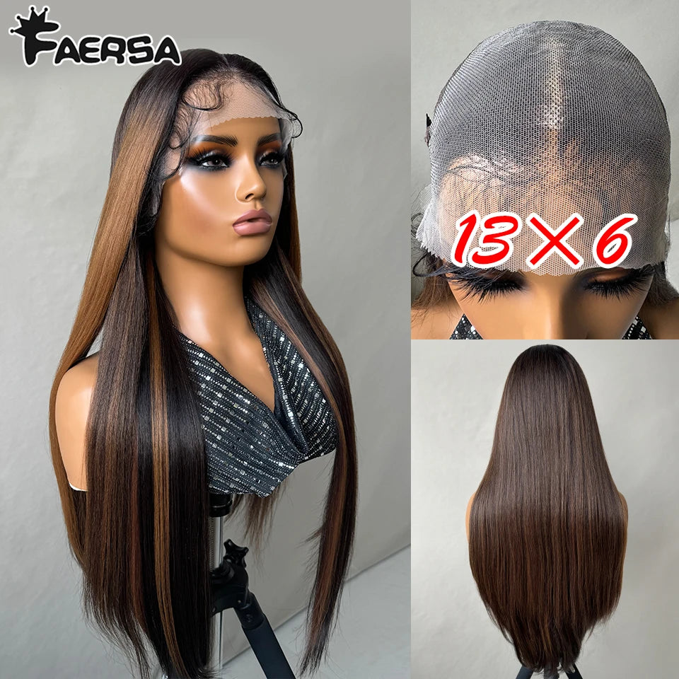HD Lace Front Wig, Blend Hair 13X6 Lace Wig Pre Plucked Glueless Synthetic Heat Resistant Long Straight Black and Blonde Wigs