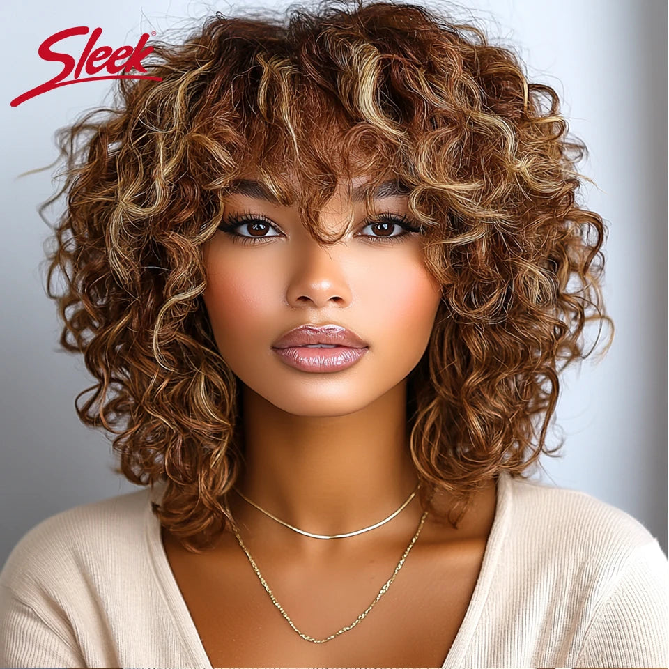 Sleek Brazilian Dream Curly Human Hair Wigs Blond P30/33/613 Short Machine Made Jerry Curly Remy Hair Wigs Water For Black Women
