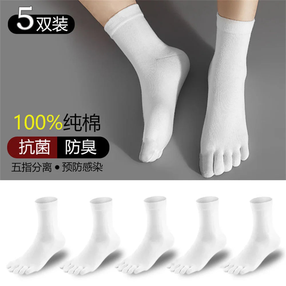 5 PAIRS Pure Cotton Five Fingers Socks Men Pack Sweat-absorbing Summer Thin Sports Split Toe Socks Mid Tube Meias