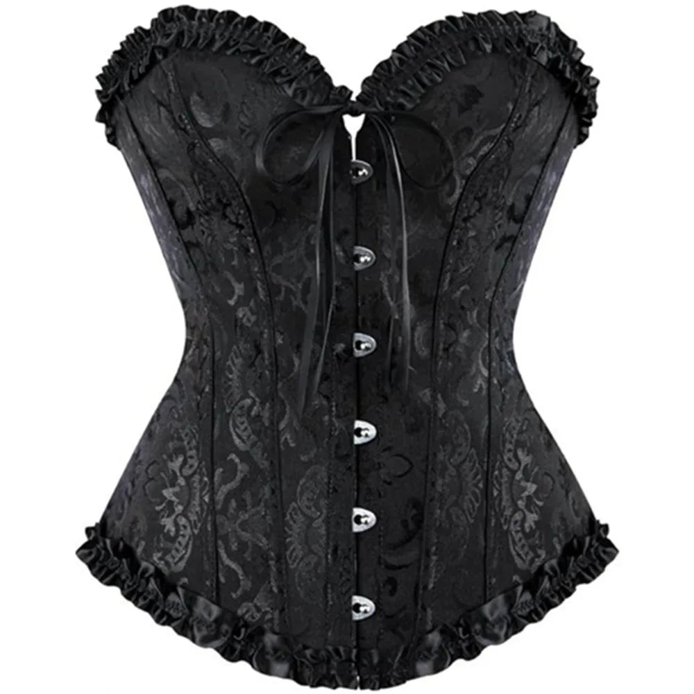 Corset Top Plus Size Women Bustier Overbust Sexy Lace up Floral Lingerie Vintage Gothic Victorian Fashion Black Red DropShipping