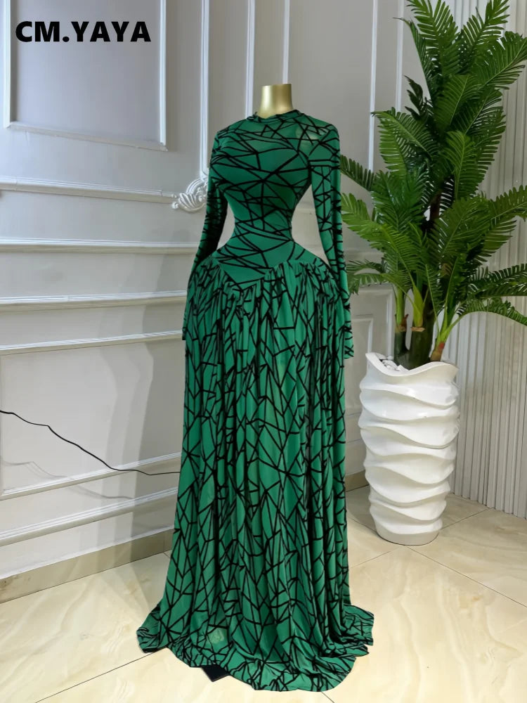CM.YAYA Women Full Sleeve Printed O-neck Maxi Long Dress 2026 Evening Birthday Vacation Sexy Party Club Vestidos Dresses