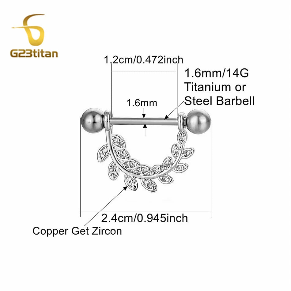 2pcs Silver Color Zircon Nipple Rings Allergy-free 14G 16mm Titanium Straight Barbell Piercing Sexy Beach Jewelry Woman Ornament