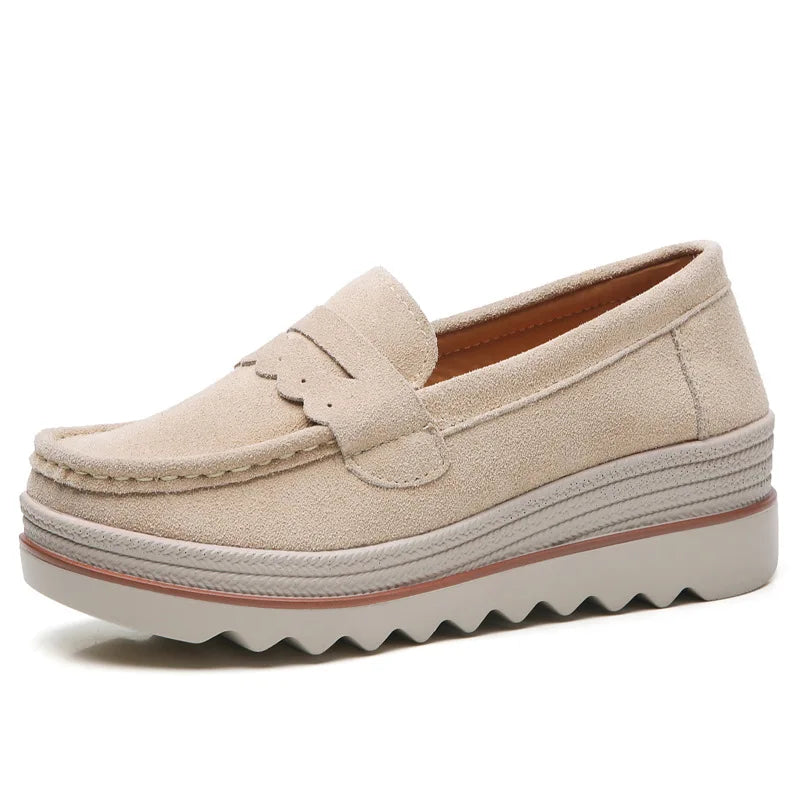 EOFK Spring Autumn Women Flats Platform Loafers Ladies Genuine Leather Comfort Wedge Moccasins Orthopedic Slip On Casual Shoes