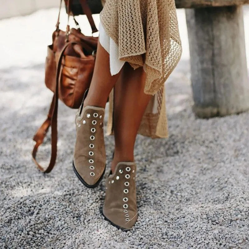 Plus Size43 Ankle Boots Women Autumn Winter New Versatile Pointed Rivet Personalized Short Boots for Women