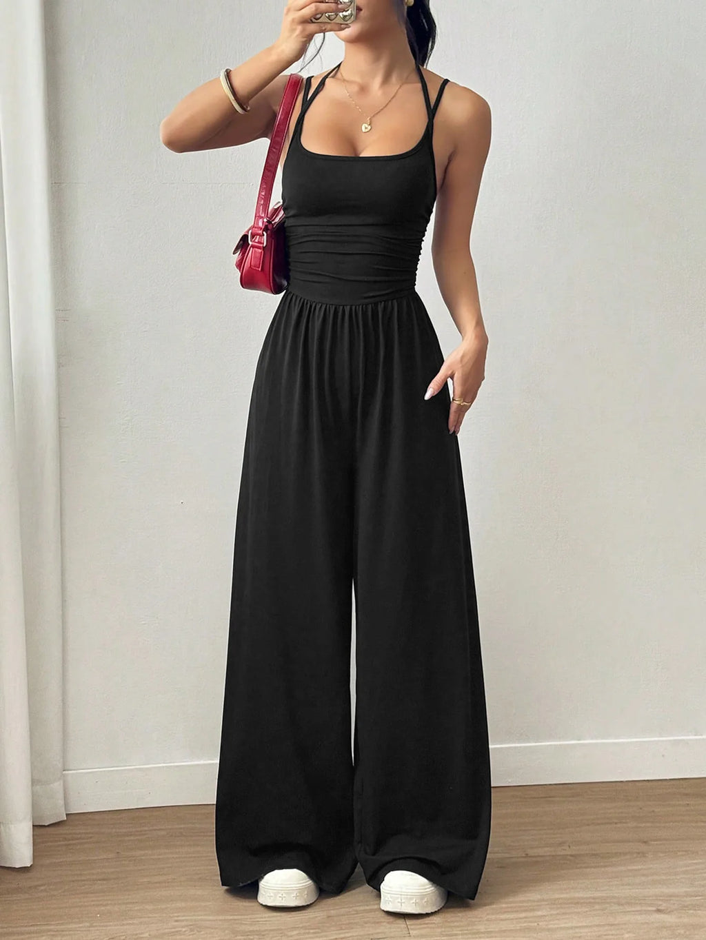 2026 Casual Jumpsuit Simple Style Jumpsuits For Woman Loose Wide Leg Trouser Women's Clothing Home Clothes Sleeveless Sling Silm