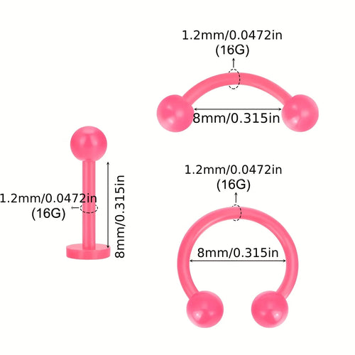 16G Bioflex Acrylic Curved Barbell Horseshoe Lip Eyebrow Rings Piercing Retainer Plastic Flexible Nose Septum Belly Piercing