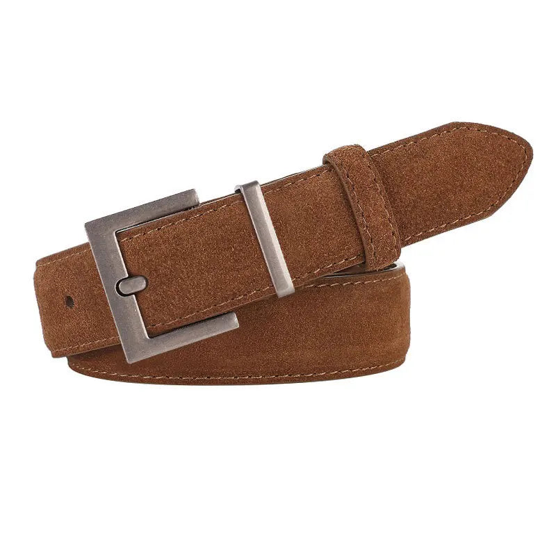 Trendy Women’s Double Genuine Leather Belt Elegant Cowhide Suede with Stylish Square Alloy Buckle Ideal for Dresses and Jeans