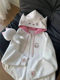 Japanese Cartoon Embroidery Casual Kawaii Hoodies Y2k Aesthetic Loose Drawstring Women Hoody Harajuku Autumn Zipper Sweatshirt