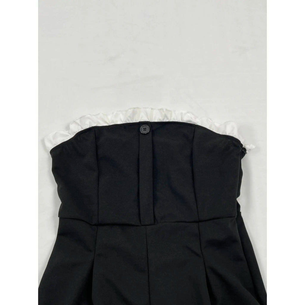 Jumpsuit Spring Summer Women Black Strapless White Ruffle Trim Wide Leg Chic Elegant Daily Date Party Jumpsuit