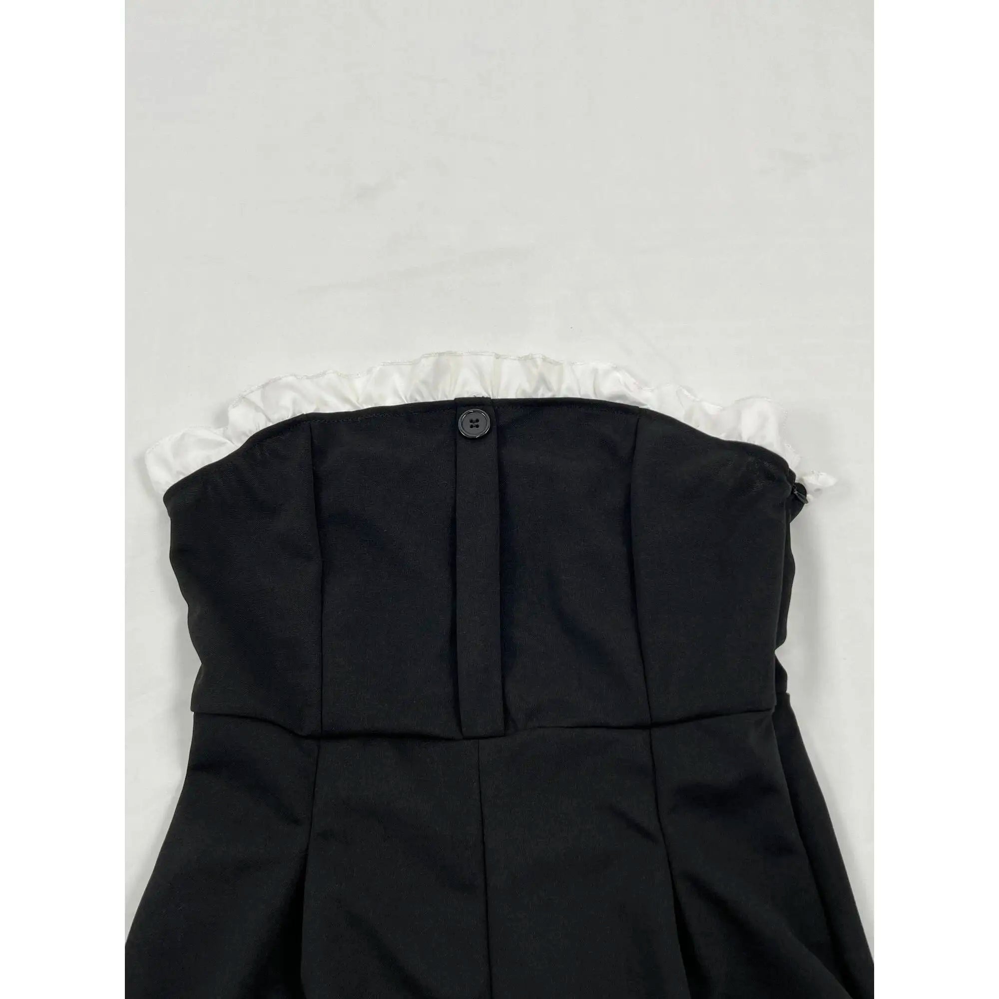 Jumpsuit Spring Summer Women Black Strapless White Ruffle Trim Wide Leg Chic Elegant Daily Date Party Jumpsuit