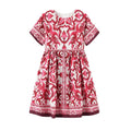 New Design Girls Dress Children Retro Short Sleeve Princess Dresses Kids Summer Printed Birthday Clothing Cotton Costumes
