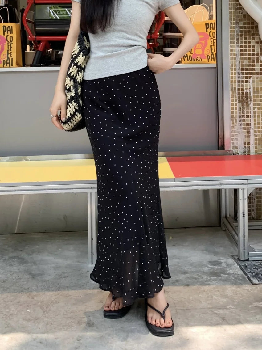 Alien Kitty Polka Dots Women Mermaid Skirts Summer Chiffon New 2025 Sweet Slim Bodycon Daily High Waits Casual Gentle OL