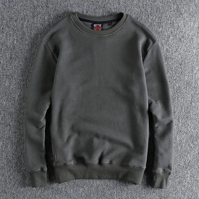 Autumn Winter American Retro Heavyweight Velvet Solid Color Sweatershirt Men's Fashion Pure Cotton Washed Youth Pullover Hoodies