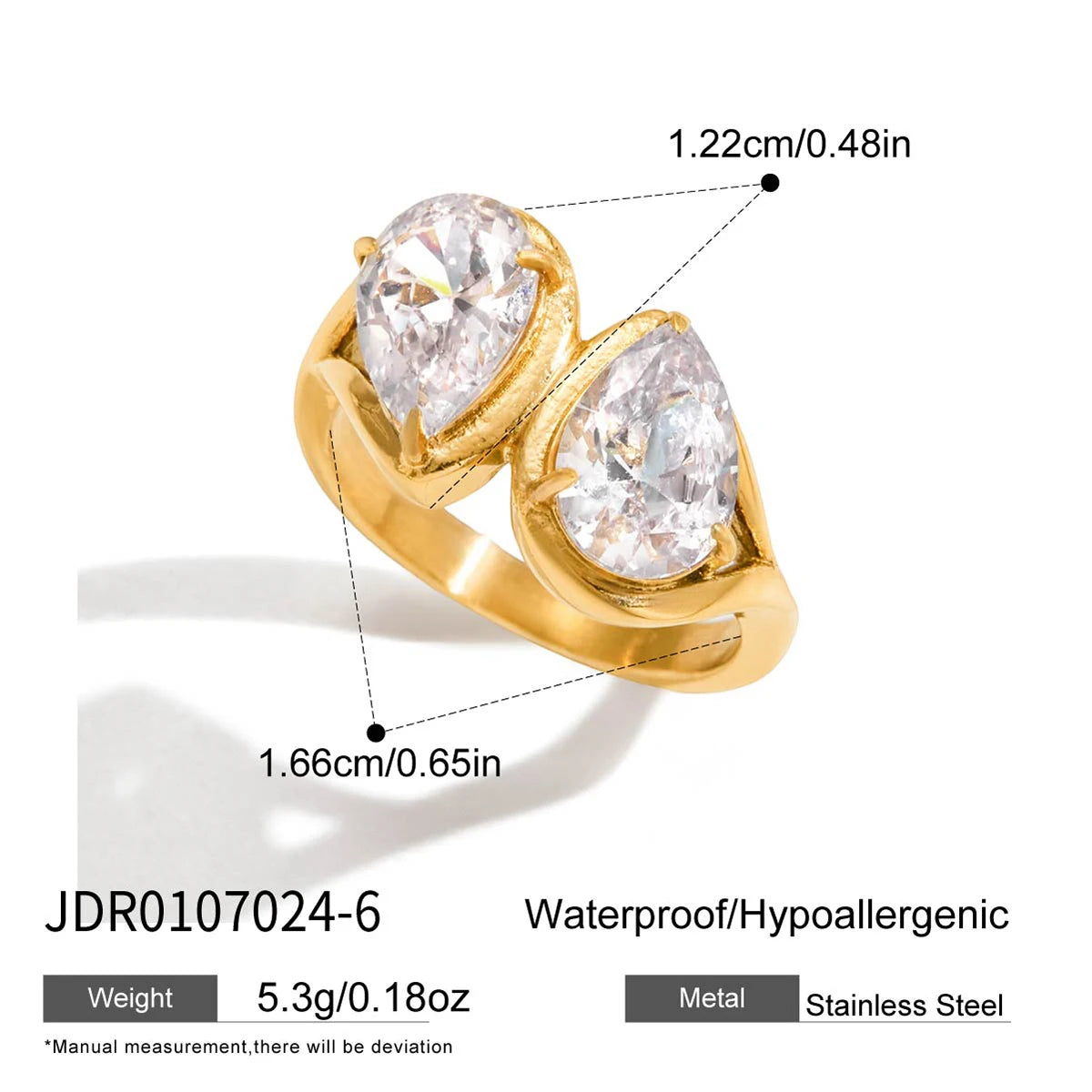 Youthway Geometric Zircon Rings For Women Minimalist 18K Gold Plated Stainless Steel Rings Simple Fashion Jewelry Christmas Gift