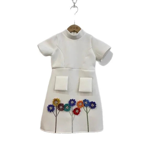 Girls Temperament Dress 2026 Spring Summer Autumn New Children Clothing Sweet Three-dimensional Flower Dress Cotton