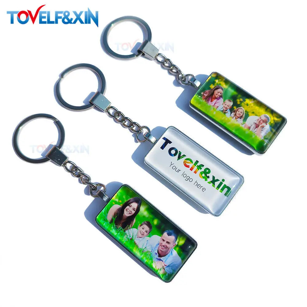 DIY Double Side Photo Custom Keychain Personalized Keyrings Customized Glass Cabochon Family Lovers Baby metal Key chain Gifts