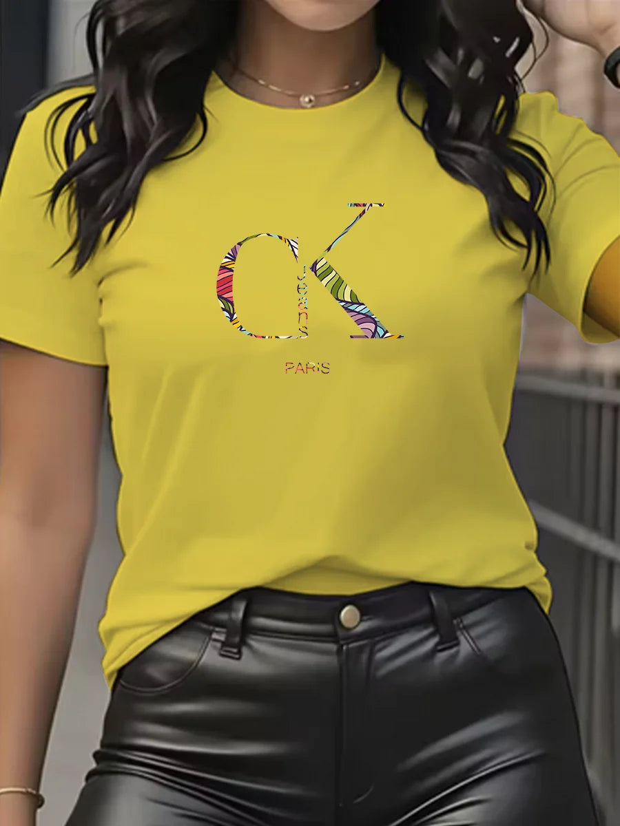 Summer luxury brand fashion cartoon letter print crew collar clothing short sleeve T-shirt  trend women's summer Y2K top