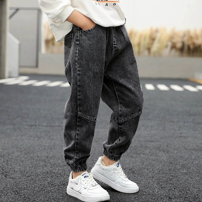 New Spring Autumn Teenage Boys Jeans Fashion Splicing Slim Fit Style Long Denim Pants For 3-12 Years Kids Children Trousers