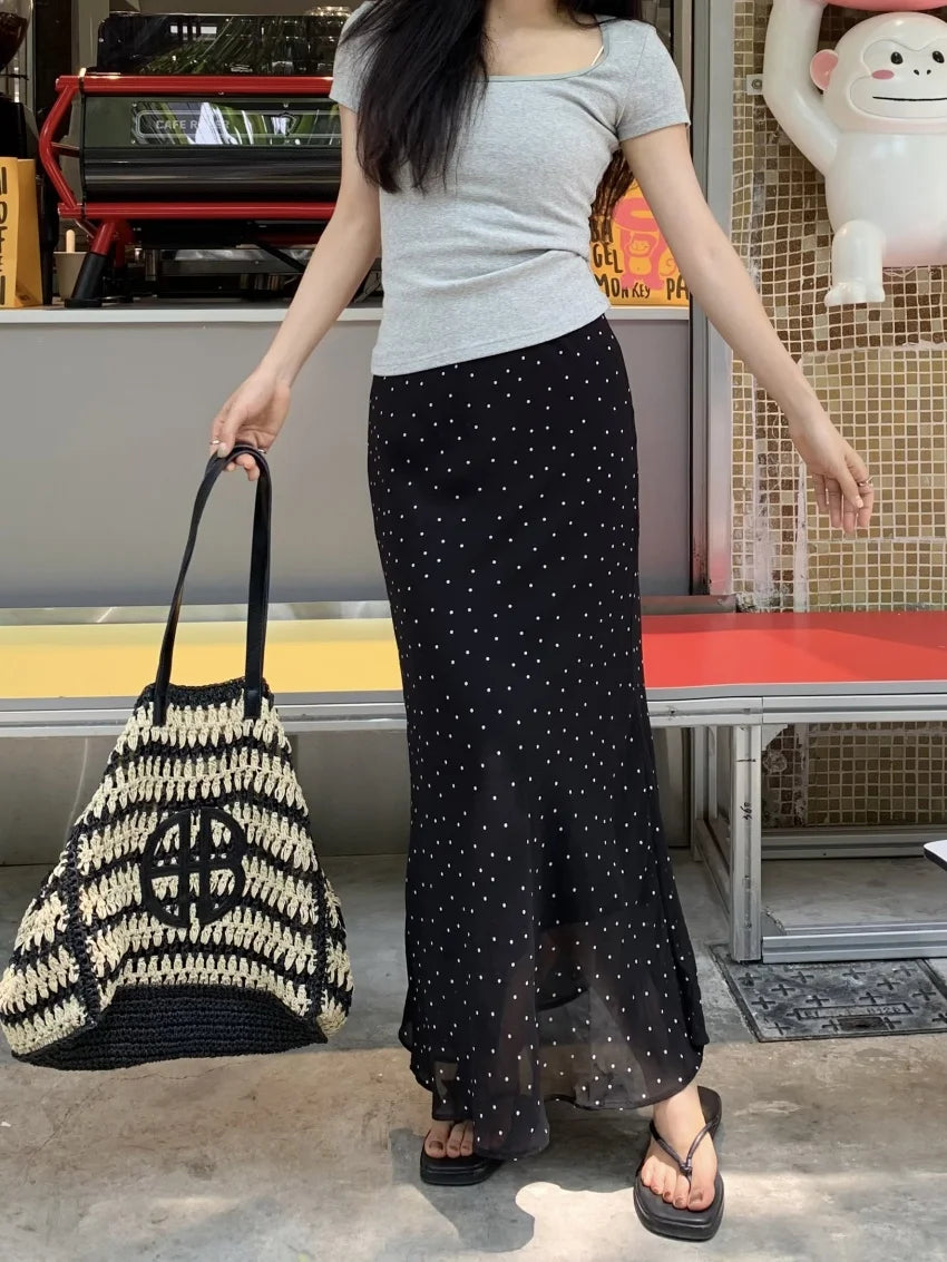 Alien Kitty Polka Dots Women Mermaid Skirts Summer Chiffon New 2025 Sweet Slim Bodycon Daily High Waits Casual Gentle OL