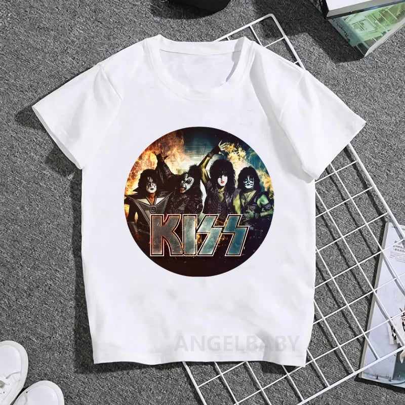 Stormtrooper Fans Kiss Rock Band Print Fashion Kids T shirt Girls Summer Tops Baby Boys Clothes Children Short Sleeve T-shirts
