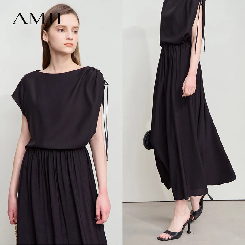 Amii Minimalism Chiffon Shirt Half Skirt Women 2025 Summer New Basic Solid Color Shirt Sold Separate Draw Pleat Skirt 12552059