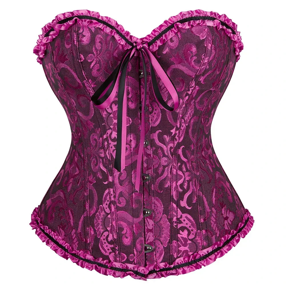 Corset Top Plus Size Women Bustier Overbust Sexy Lace up Floral Lingerie Vintage Gothic Victorian Fashion Black Red DropShipping
