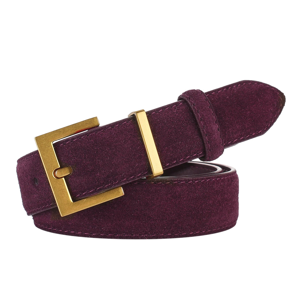 Trendy Women’s Double Genuine Leather Belt Elegant Cowhide Suede with Stylish Square Alloy Buckle Ideal for Dresses and Jeans