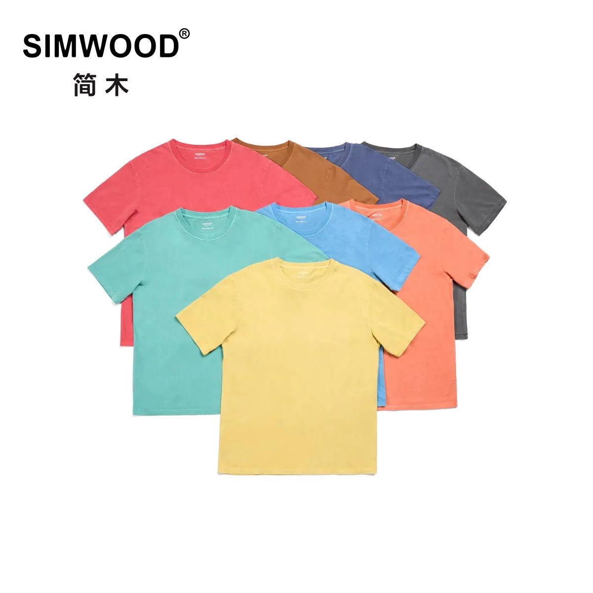 SIMWOOD 2026 Summer Autumn New Washed T-shirts Men Vintage 100% Cotton Tops Plus Size Brand Clothing