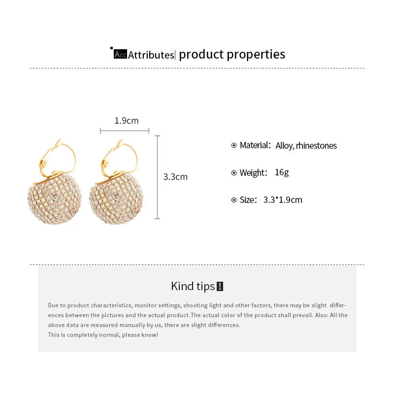 Sparkly Rhinestone Zircon Earrings for Women Round Ball Earrings Wedding Bridal Accessories Party Ear Jewelry Wholesale