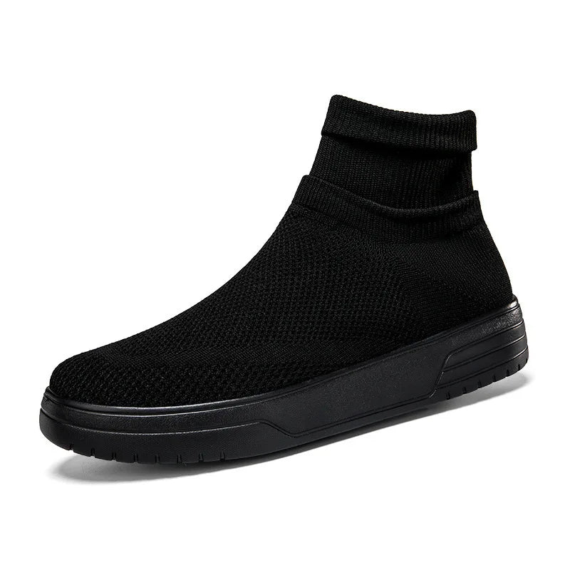 Men Thick Bottom Sneakers Autumn Couple New Non-slip Sock Shoes Breathable Mesh Round Head Casual Walking High-top Flats