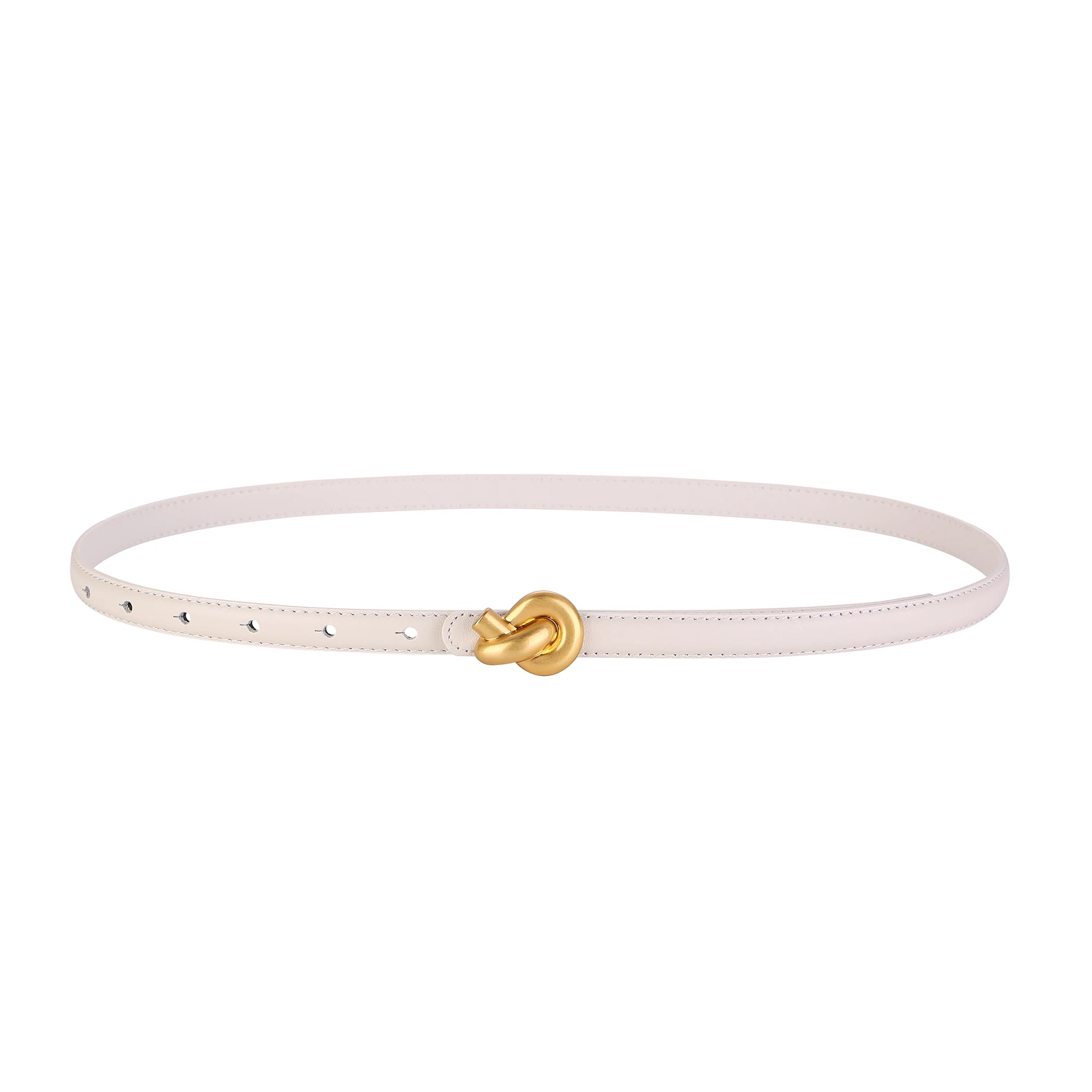 Premium Genuine Leather Women's Fashion Belt with High-Quality Metal Knot Buckle for Dresses and Jeans
