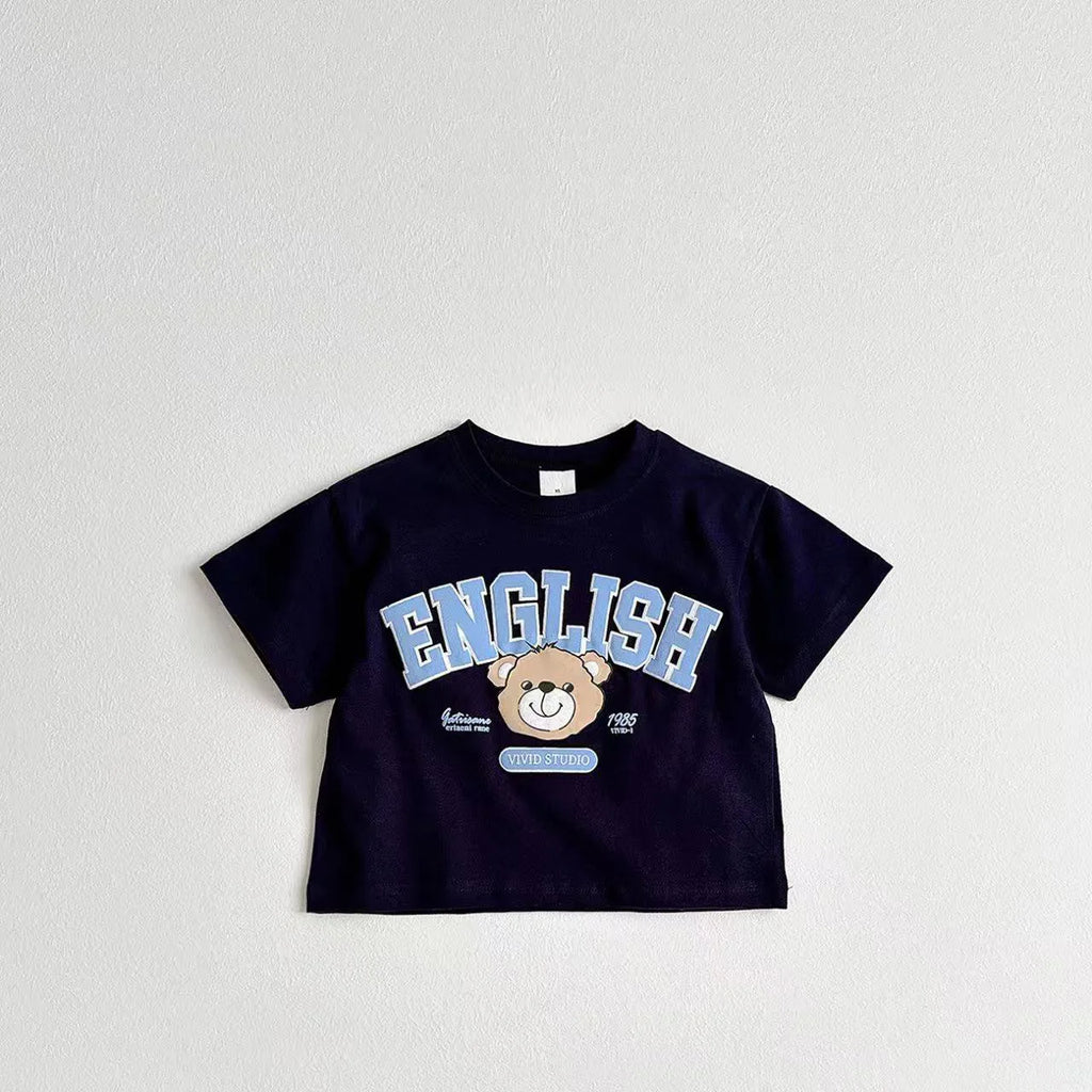 Summer Clothes Cartoon Beat T-shirt Solid Color Versatile Tees Boys And Girls Short Sleeve Tops Pure Cotton Tees For Children