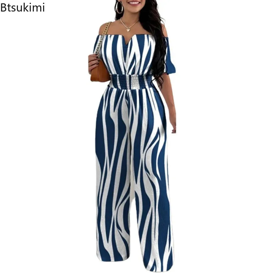 2026 Jumpsuits for Women Summer Fashion Off Shoulder Casual Short Sleeve Wide Leg Rompers Sexy Slim Ladies Overalls Streetwear